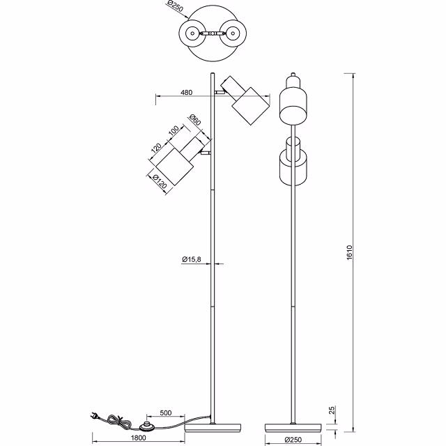 HLW LED LED Vloerlamp Trion Guido - Metalen 2-lichts vloerlamp met IP20 en voetschakelaar HLW LED LED Vloerlamp Trion Guido - Metalen 2-lichts vloerlamp met IP20 en voetschakelaar