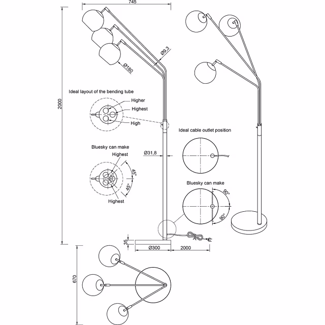 HLW LED LED Vloerlamp Trion Tonton - Metalen 3-lichts vloerlamp met E27 fitting en IP20 HLW LED LED Vloerlamp Trion Tonton - Metalen 3-lichts vloerlamp met E27 fitting en IP20