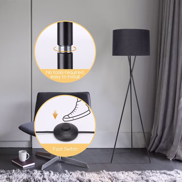 HLW LED LED Vloerlamp Aigi Romino - Zwarte Vloerlamp met E27 Fitting en Voetschakelaar HLW LED LED Vloerlamp Aigi Romino - Zwarte Vloerlamp met E27 Fitting en Voetschakelaar