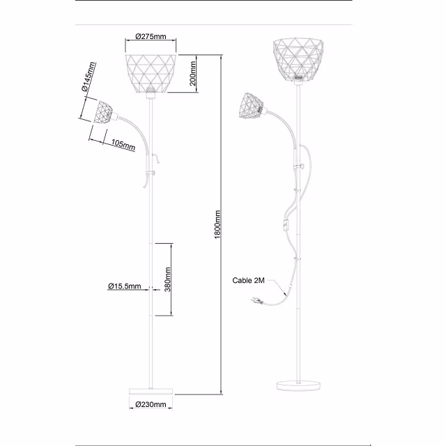 HLW LED LED Vloerlamp Zwart Goud - Stijlvolle Metalen Vloerlamp met E27 & E14 Fitting HLW LED LED Vloerlamp Zwart Goud - Stijlvolle Metalen Vloerlamp met E27 & E14 Fitting