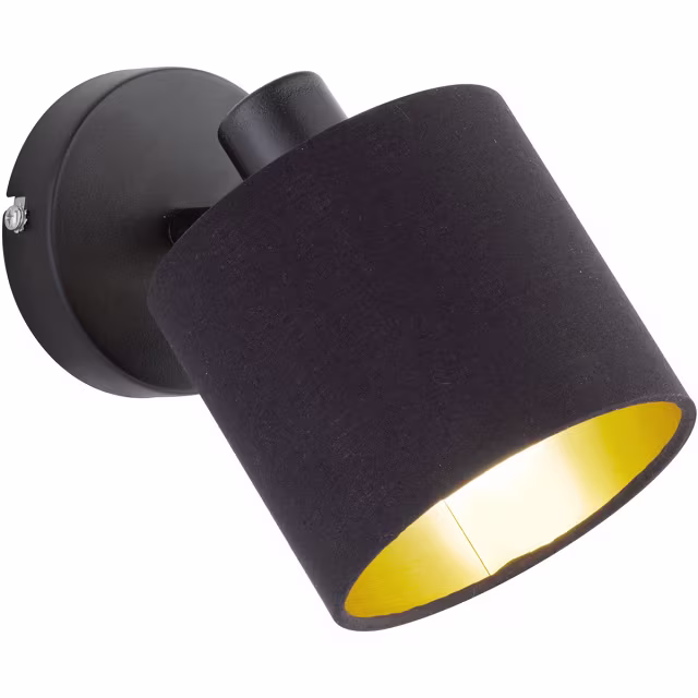 LED wandlamp | 28W (max) | E14 | Mat zwart | Gouden textiel Verlichting per ruimte LED wandlamp | 28W (max) | E14 | Mat zwart | Gouden textiel Verlichting per ruimte