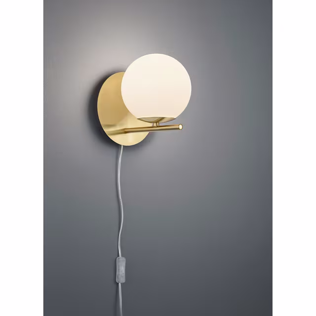 Moderne mat gouden LED wandlamp met E14 fitting en snoer, tot 28W vermogen Moderne mat gouden LED wandlamp met E14 fitting en snoer, tot 28W vermogen