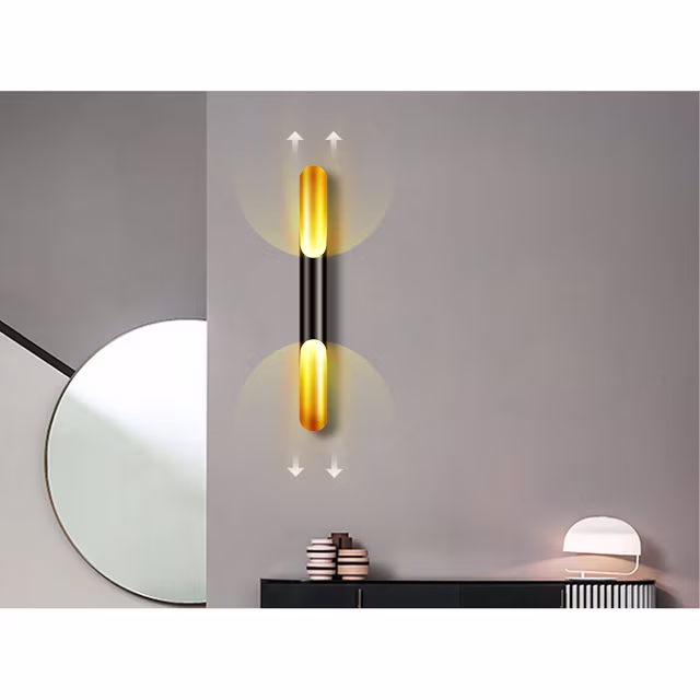 HLW LED LED Wandlamp - Mat Zwart & Gouden Aluminium - 2-lichts Up & Down Verlichting HLW LED LED Wandlamp - Mat Zwart & Gouden Aluminium - 2-lichts Up & Down Verlichting