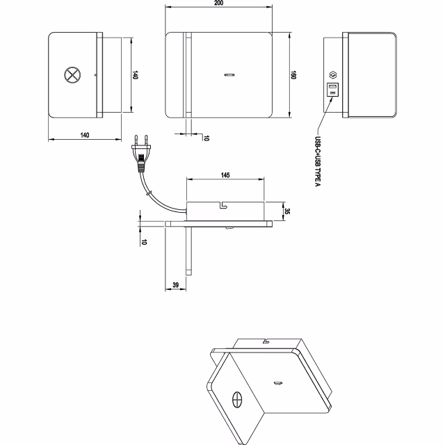 HLW LED LED Wall Lamp Dimmable in Matte Black with Warm White Light 2700K–3000K and Charging Station HLW LED LED Wall Lamp Dimmable in Matte Black with Warm White Light 2700K–3000K and Charging Station