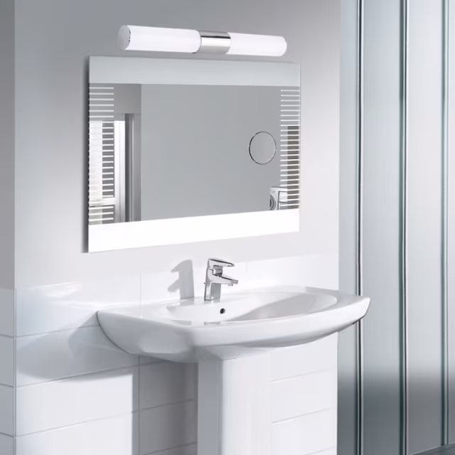 Ronde chroomkleurige LED wandlamp 12W met 4200K natuurlijk wit licht en IP45 bescherming Ronde chroomkleurige LED wandlamp 12W met 4200K natuurlijk wit licht en IP45 bescherming