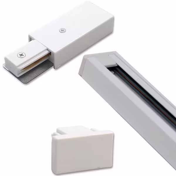 Witte 1 meter lange aluminium spanningsrail 1 fase geschikt voor LED lampen met 16A belasting Witte 1 meter lange aluminium spanningsrail 1 fase geschikt voor LED lampen met 16A belasting