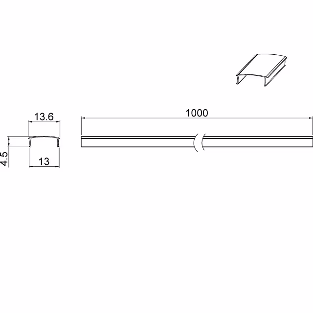 Transparante kunststof afdekrail 100 cm voor LED lampen en stoffen kap, geschikt voor wand en plafondmontage Transparante kunststof afdekrail 100 cm voor LED lampen en stoffen kap, geschikt voor wand en plafondmontage