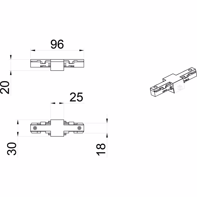 HLW LED Spanningsrail Doorverbinder Trion Dual - Rechte Connector 2-Fase Mat Titaan voor LED lamp HLW LED Spanningsrail Doorverbinder Trion Dual - Rechte Connector 2-Fase Mat Titaan voor LED lamp
