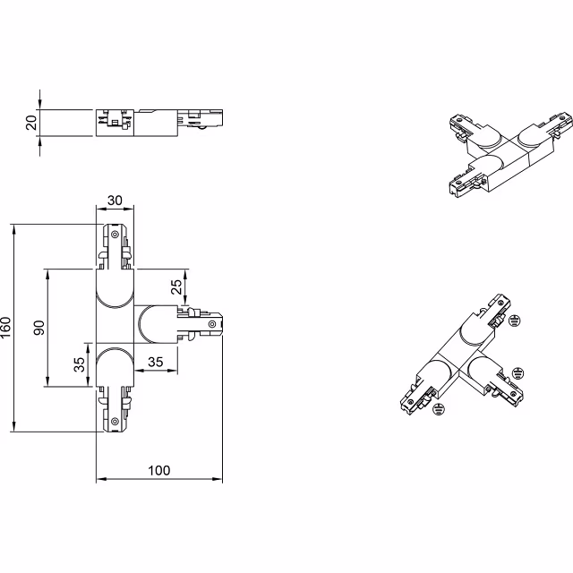 HLW LED Spanningsrail Doorverbinder Mat Titaan - T Connector 2 Fase voor LED Lamp HLW LED Spanningsrail Doorverbinder Mat Titaan - T Connector 2 Fase voor LED Lamp