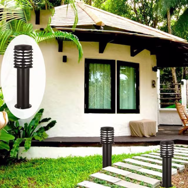 Ronde staande buitenlamp van roestvrij staal met E27 fitting en warm wit LED-licht 2700K 4W Ronde staande buitenlamp van roestvrij staal met E27 fitting en warm wit LED-licht 2700K 4W