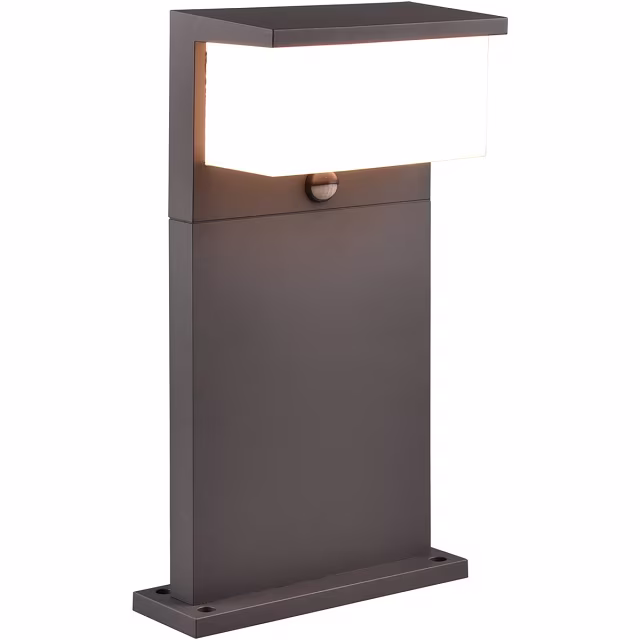 staande rechthoekige buitenlamp van mat antraciet aluminium met warm wit 13W LED licht en bewegingssensor staande rechthoekige buitenlamp van mat antraciet aluminium met warm wit 13W LED licht en bewegingssensor