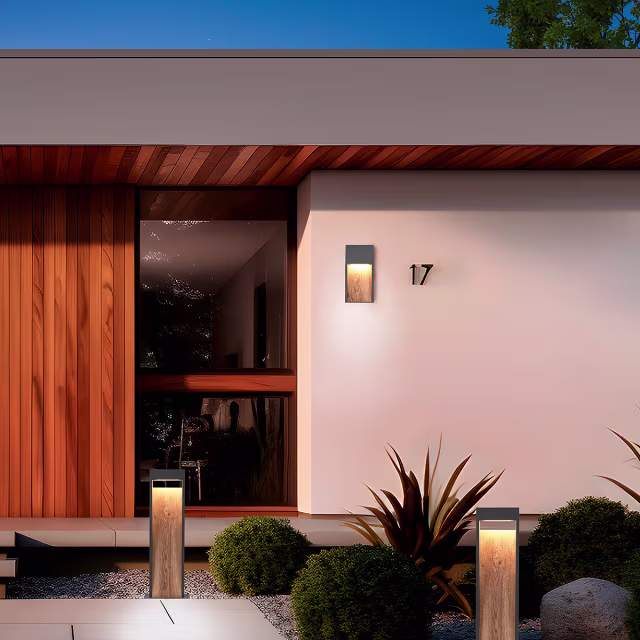 Staande bruine aluminium LED buitenlamp 11W met warm wit licht 3000K en spatwaterdichte IP44 behuizing Staande bruine aluminium LED buitenlamp 11W met warm wit licht 3000K en spatwaterdichte IP44 behuizing