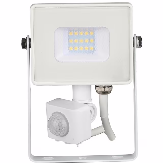 Mat witte LED bouwlamp 10W met bewegingssensor en warm wit licht 3000K, 800 lumen Mat witte LED bouwlamp 10W met bewegingssensor en warm wit licht 3000K, 800 lumen