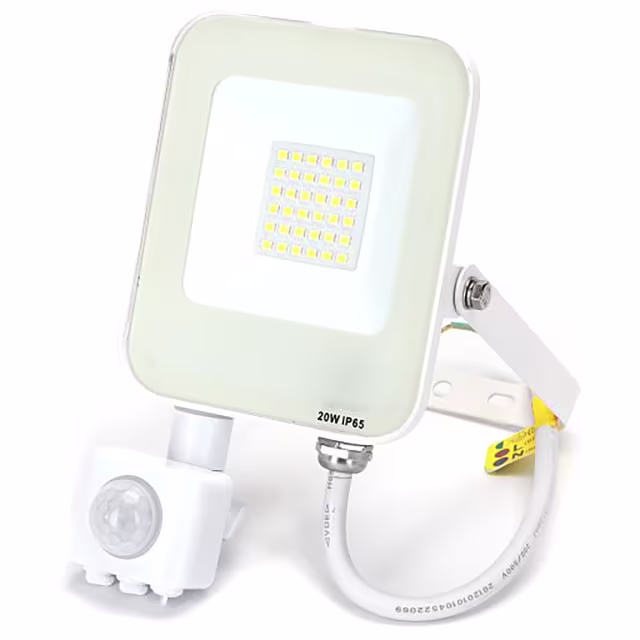 vierkante zwarte LED bouwlamp met bewegingssensor, 20W, 1800 lumen, koud wit licht 6500K, waterdicht IP65 vierkante zwarte LED bouwlamp met bewegingssensor, 20W, 1800 lumen, koud wit licht 6500K, waterdicht IP65