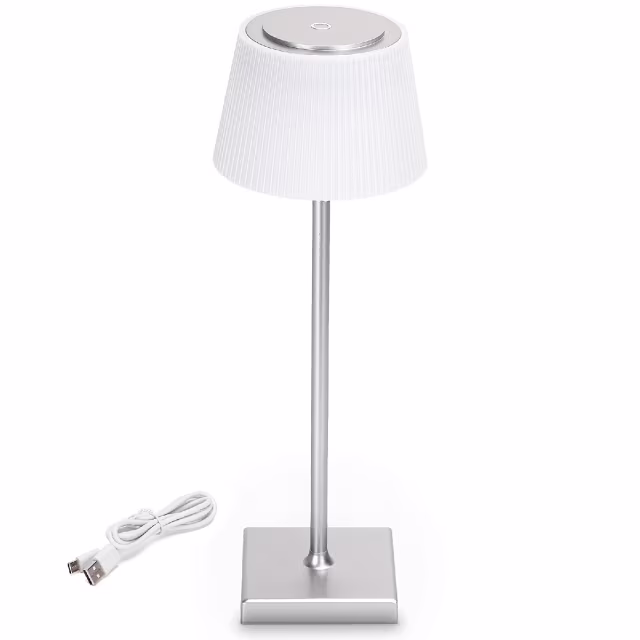 Dimbare draadloze LED wandlamp en tafellamp in wit met USB oplader en 400 lumen lichtopbrengst Dimbare draadloze LED wandlamp en tafellamp in wit met USB oplader en 400 lumen lichtopbrengst