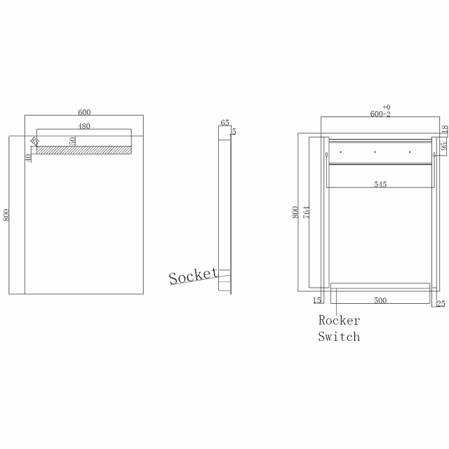rechthoekige LED spiegel 60x80cm met helder wit licht 6400K, ingebouwd stopcontact en verstelbare lichtstraal rechthoekige LED spiegel 60x80cm met helder wit licht 6400K, ingebouwd stopcontact en verstelbare lichtstraal