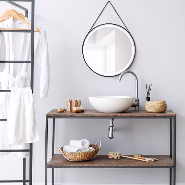 Ronde zwarte LED badkamerspiegel 60cm met 15W verlichting en instelbare kleurtemperatuur 3000-4000K touch bediening Ronde zwarte LED badkamerspiegel 60cm met 15W verlichting en instelbare kleurtemperatuur 3000-4000K touch bediening