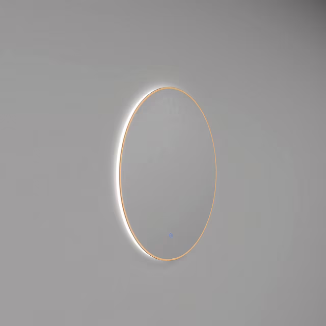 Ronde LED spiegel 80cm met dimbare touch bediening en geborsteld messing rand Ronde LED spiegel 80cm met dimbare touch bediening en geborsteld messing rand