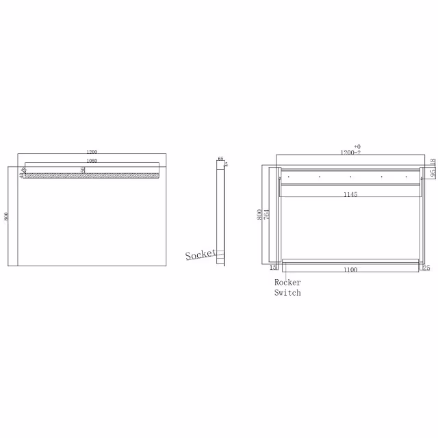 Rechthoekige LED badkamerspiegel 120x80cm met helder wit licht 6400K en geïntegreerd stopcontact Rechthoekige LED badkamerspiegel 120x80cm met helder wit licht 6400K en geïntegreerd stopcontact