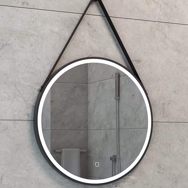 Dimbare LED spiegel 60cm met verwarmde functie en mat zwart frame in modern design Dimbare LED spiegel 60cm met verwarmde functie en mat zwart frame in modern design