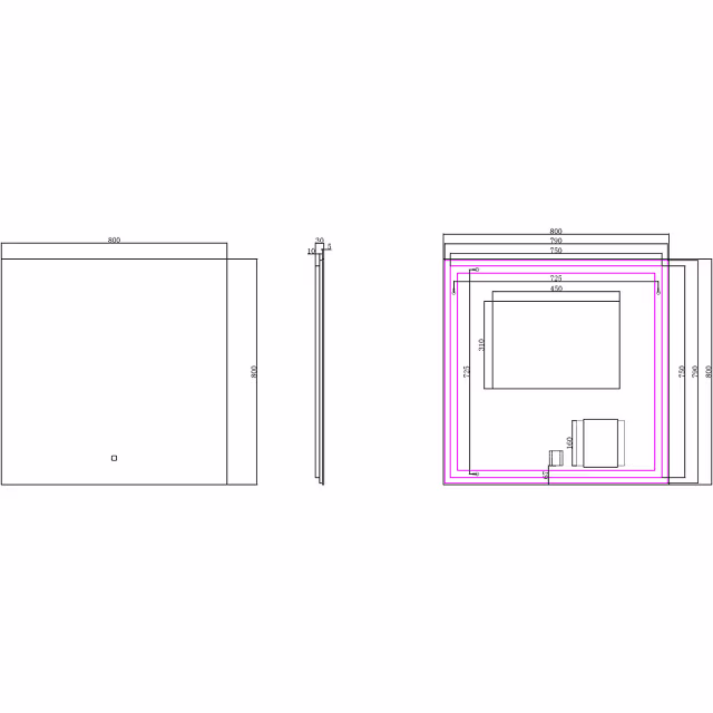 Vierkante dimbare LED badkamerspiegel 80x80cm met instelbare kleurtemperatuur en ingebouwde verwarming Vierkante dimbare LED badkamerspiegel 80x80cm met instelbare kleurtemperatuur en ingebouwde verwarming