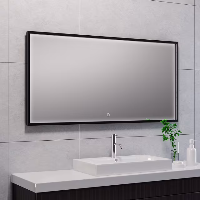 Zwarte dimbare LED badkamerspiegel 120x60 cm met verwarming en sensor verlichting Zwarte dimbare LED badkamerspiegel 120x60 cm met verwarming en sensor verlichting