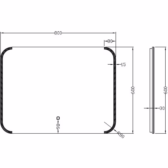 Dimbare LED badkamerspiegel 80x60cm met verwarming en warm-koud licht in rechthoekige vorm