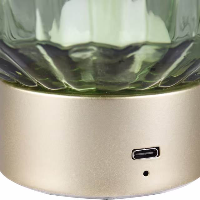 HLW LED LED Tafellamp - Trion Doli - 1.5W - Warm Wit 3000K - Oplaadbare batterijen - Mat Messing - Metaal - Groen Glas HLW LED LED Tafellamp - Trion Doli - 1.5W - Warm Wit 3000K - Oplaadbare batterijen - Mat Messing - Metaal - Groen Glas