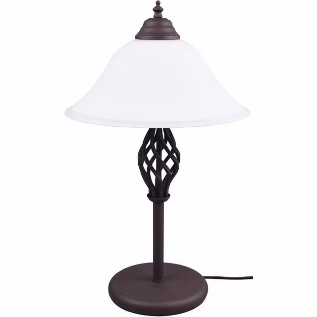 Ronde roestkleurige aluminium LED tafellamp met 2 lichtpunten en E14 fitting tot 40W Ronde roestkleurige aluminium LED tafellamp met 2 lichtpunten en E14 fitting tot 40W