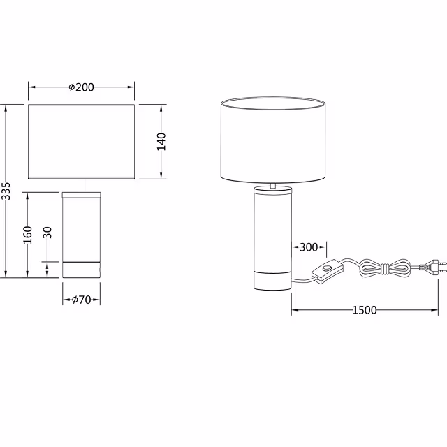 Mat messing LED tafellamp met metalen voet en E14 fitting geschikt voor lichtpunten tot 25W