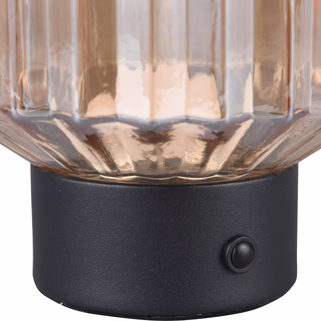 Mat zwarte LED tafellamp met amberkleurig glas, 1.5W warm wit licht en oplaadbare batterijen Mat zwarte LED tafellamp met amberkleurig glas, 1.5W warm wit licht en oplaadbare batterijen