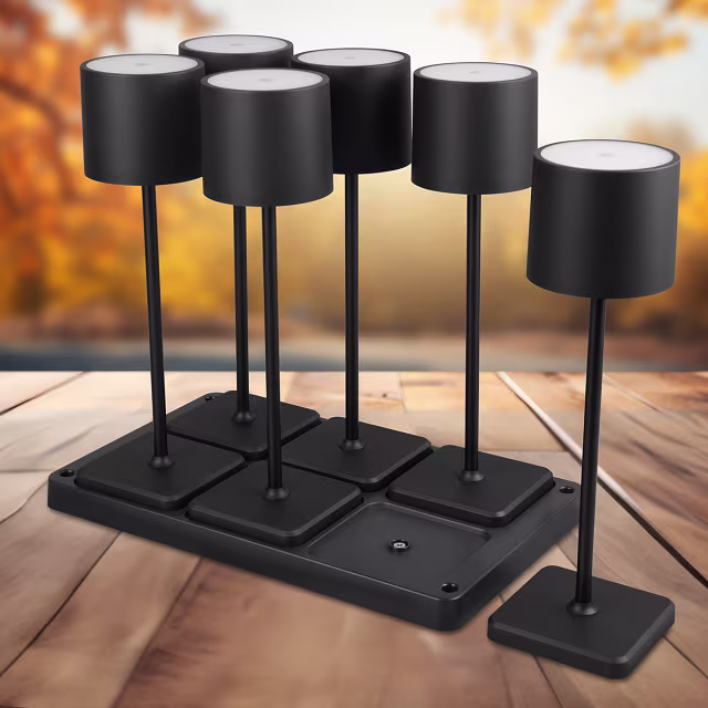 Mat zwarte LED tafellamp met 6 lichtpunten, 1.5W vermogen en oplaadbare batterijen Mat zwarte LED tafellamp met 6 lichtpunten, 1.5W vermogen en oplaadbare batterijen