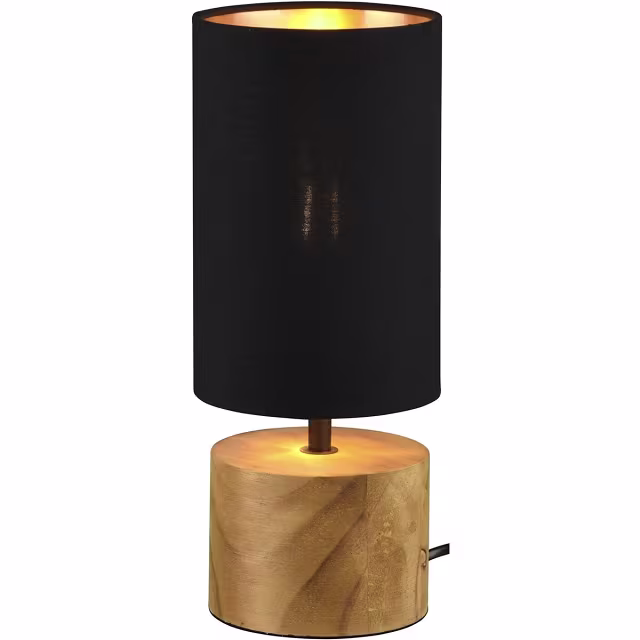 LED Tafellamp - Tafelverlichting - Trion Wooden - E14 Fitting - Rond - Mat Zwart/Goud - Hout Verlichting per ruimte