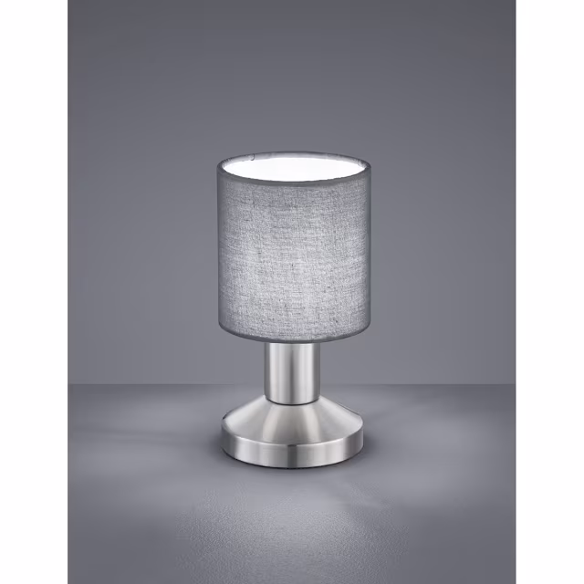 Ronde matgrijze aluminium LED tafellamp met E14 fitting en maximaal 25W vermogen Ronde matgrijze aluminium LED tafellamp met E14 fitting en maximaal 25W vermogen