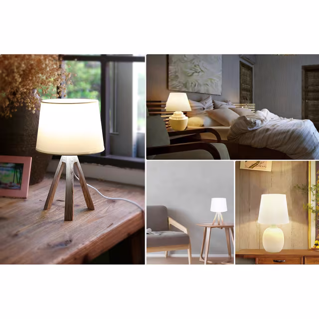 HLW LED Stylish LED Table Lamp - Matte Brown Plastic - E14 Fitting - Fabric Shade & Round HLW LED Stylish LED Table Lamp - Matte Brown Plastic - E14 Fitting - Fabric Shade & Round