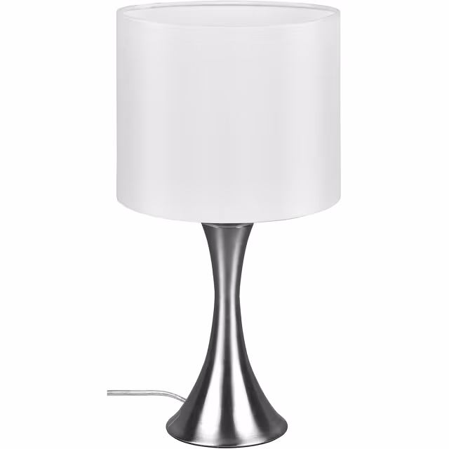 Ronde LED tafellamp in mat nikkel met E27 fitting geschikt voor max 40W verlichting Ronde LED tafellamp in mat nikkel met E27 fitting geschikt voor max 40W verlichting