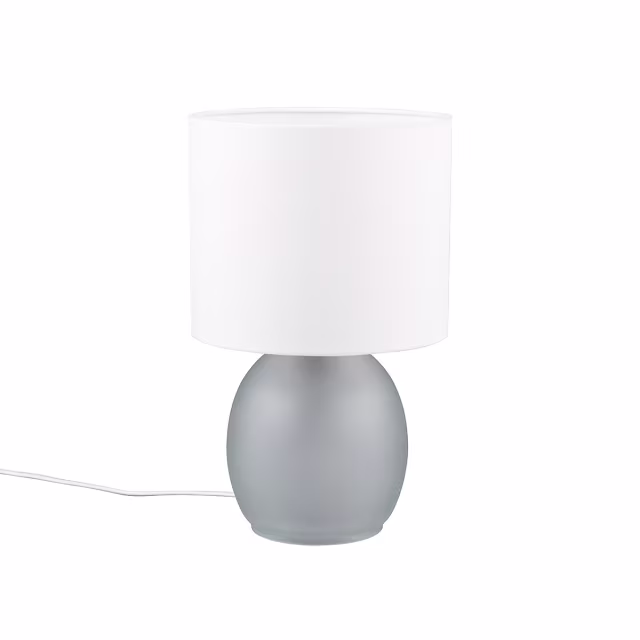 Ronde grijze LED tafellamp van glas met E14 fitting en maximaal 10W vermogen Ronde grijze LED tafellamp van glas met E14 fitting en maximaal 10W vermogen