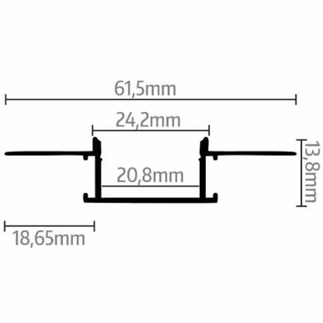 Zilver aluminium LED strip profiel van 2 meter met kunststof afdekking voor inbouw verlichting Zilver aluminium LED strip profiel van 2 meter met kunststof afdekking voor inbouw verlichting