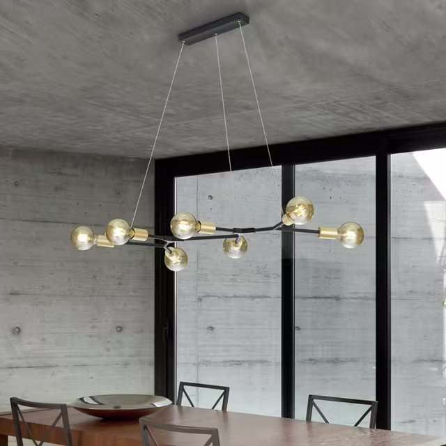 Zwarte industriële LED hanglamp met 7 lichtpunten en E27 fitting, 28W vermogen Zwarte industriële LED hanglamp met 7 lichtpunten en E27 fitting, 28W vermogen