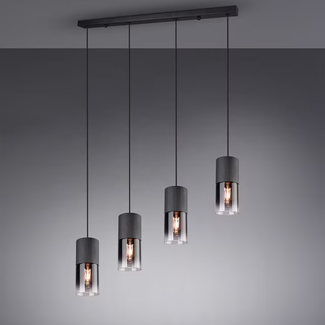 HLW LED Black LED Pendant Lamp with Glass - Trion Roba 4-light Rectangular, E27 fitting HLW LED Black LED Pendant Lamp with Glass - Trion Roba 4-light Rectangular, E27 fitting