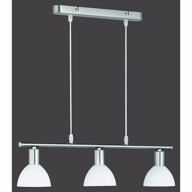 drie-lichts LED hanglamp in mat nikkel met moderne uitstraling en 40W vermogen drie-lichts LED hanglamp in mat nikkel met moderne uitstraling en 40W vermogen