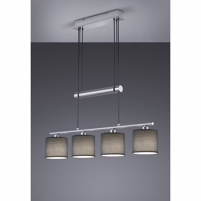 grijze moderne LED hanglamp met 4 lichtpunten en nikkelkleurige afwerking, 28W vermogen grijze moderne LED hanglamp met 4 lichtpunten en nikkelkleurige afwerking, 28W vermogen