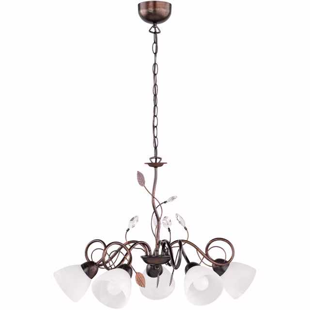 moderne 5-lichts LED hanglamp in antiek roestkleur met bruin metalen frame en 40W vermogen moderne 5-lichts LED hanglamp in antiek roestkleur met bruin metalen frame en 40W vermogen