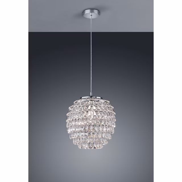 ronde LED hanglamp in mat chroom met E27 fitting en modern design, 60W vermogen ronde LED hanglamp in mat chroom met E27 fitting en modern design, 60W vermogen