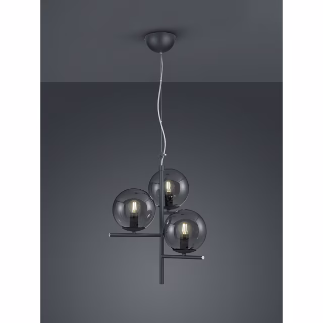 moderne LED hanglamp met mat antraciete kap en rookglas diffuser 28W energiezuinig moderne LED hanglamp met mat antraciete kap en rookglas diffuser 28W energiezuinig