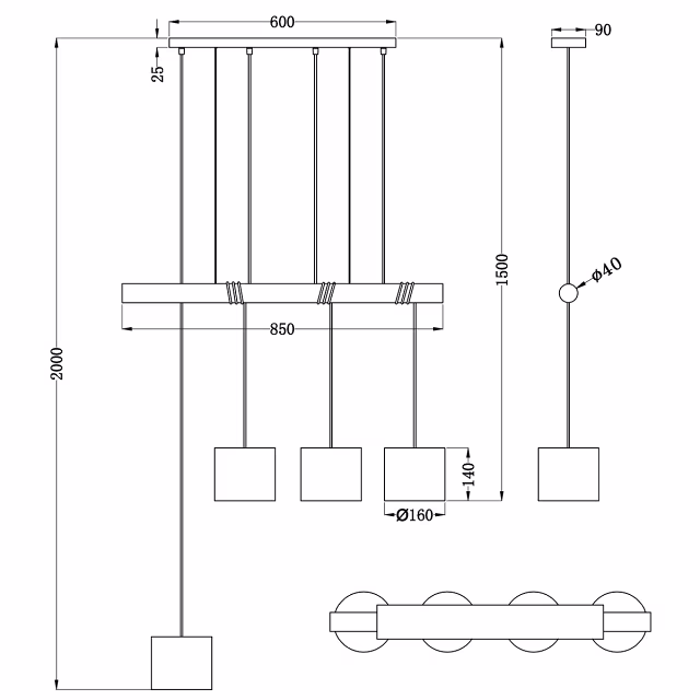 HLW LED LED Hanglamp Trion Oden - Mat Zwarte LED Hanglamp 4-lichts met E27 Fitting HLW LED LED Hanglamp Trion Oden - Mat Zwarte LED Hanglamp 4-lichts met E27 Fitting