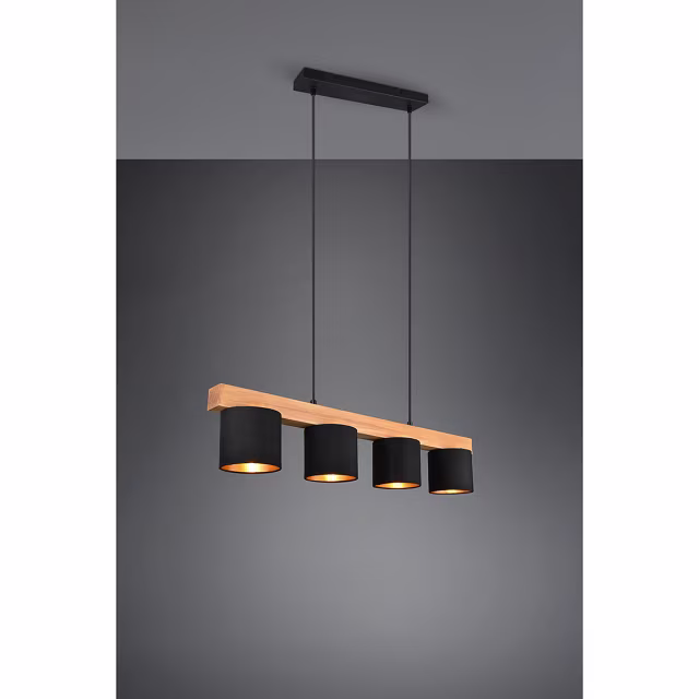 HLW LED Stijlvolle LED Hanglamp Hout Mat Zwart/Goud - 4-Lichts E14 Fitting - Trion Camo HLW LED Stijlvolle LED Hanglamp Hout Mat Zwart/Goud - 4-Lichts E14 Fitting - Trion Camo