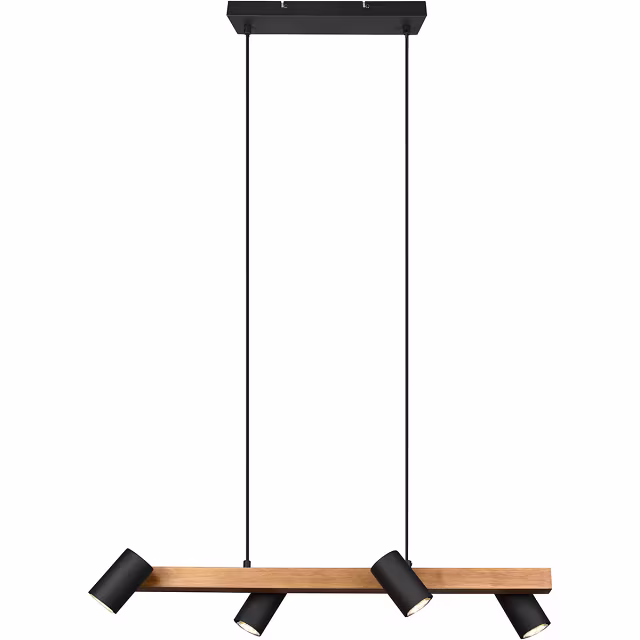 Moderne zwarte en bruine LED hanglamp met 4 lichtpunten en 35W vermogen in GU10 fitting Moderne zwarte en bruine LED hanglamp met 4 lichtpunten en 35W vermogen in GU10 fitting