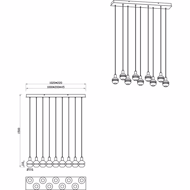 Witte moderne hanglamp met 9 E14 LED-lichtpunten en aluminium behuizing, 25W vermogen Witte moderne hanglamp met 9 E14 LED-lichtpunten en aluminium behuizing, 25W vermogen