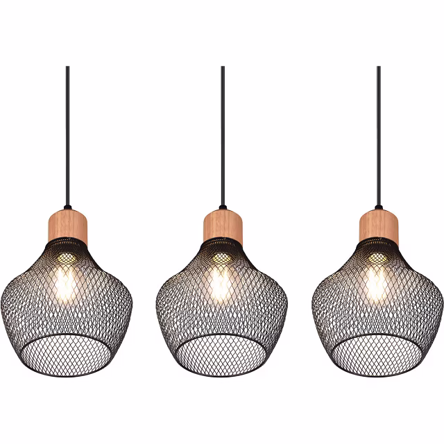 HLW LED Zwarte LED Hanglamp Trion Jenna - 3-lichts, Mat Zwart Aluminium, E27 Fitting HLW LED Zwarte LED Hanglamp Trion Jenna - 3-lichts, Mat Zwart Aluminium, E27 Fitting